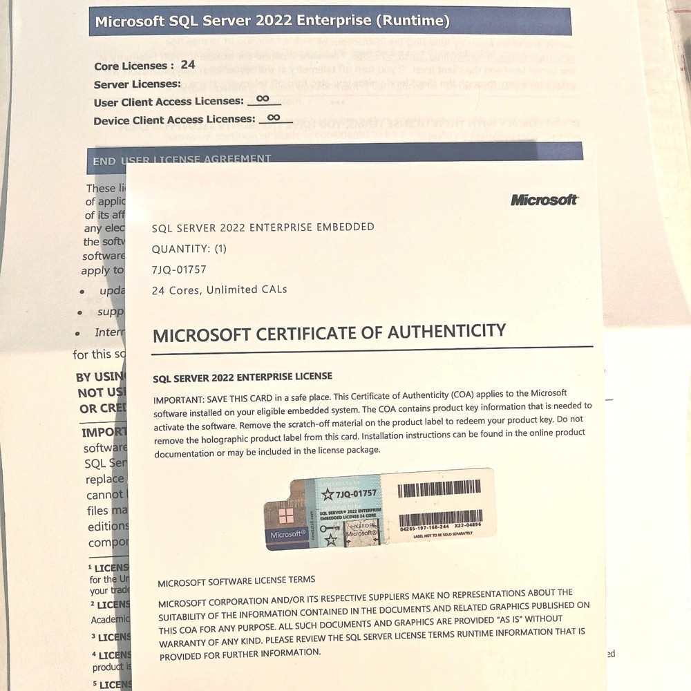 Microsoft SQL Server 2022 Enterprise Edition, 24 Core License, Unlimited CALs