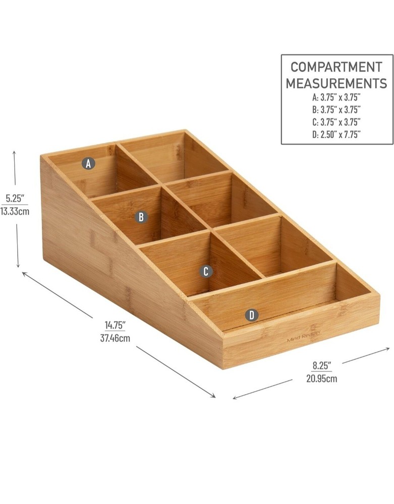 New Mind Reader 7 Compartment Coffee Condiment &Accessories Organizer - Bamboo