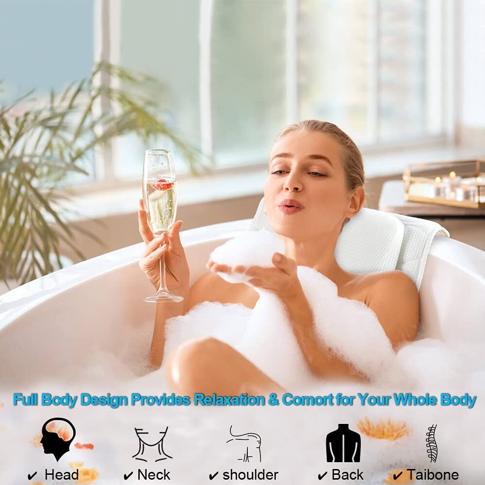 Ultimate Bath Pillow with Enhanced Support - Soft 5D Air Mesh & Suction Cups