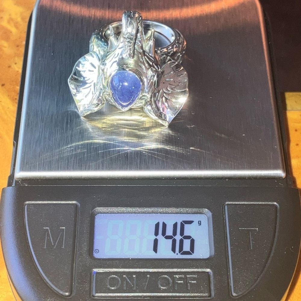 Natural Tanzanite Sterling Silver Cocktail Ring Size 7