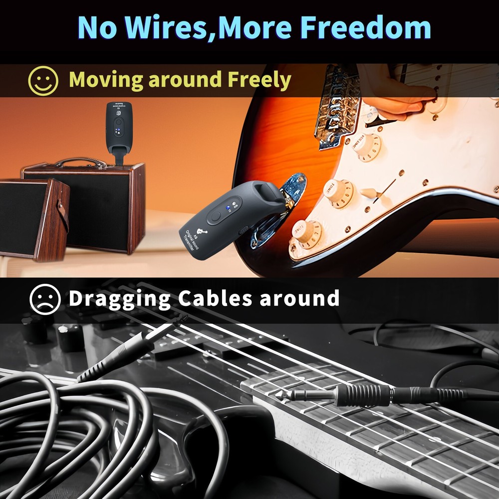 Wireless Guitar System Transmitter Receiver Audio Guitar 100ft Rechargeable