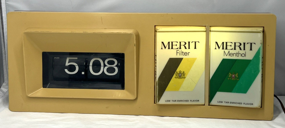 Merit Cigarettes Lighted Display Sign Flip Clock 19.5x7.5x6 (See Description)
