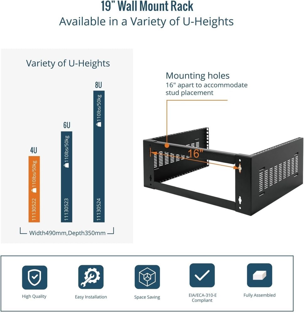 Sturdy 4U Rack with 14” Depth - Wall Mounted for Server & IT Equipment