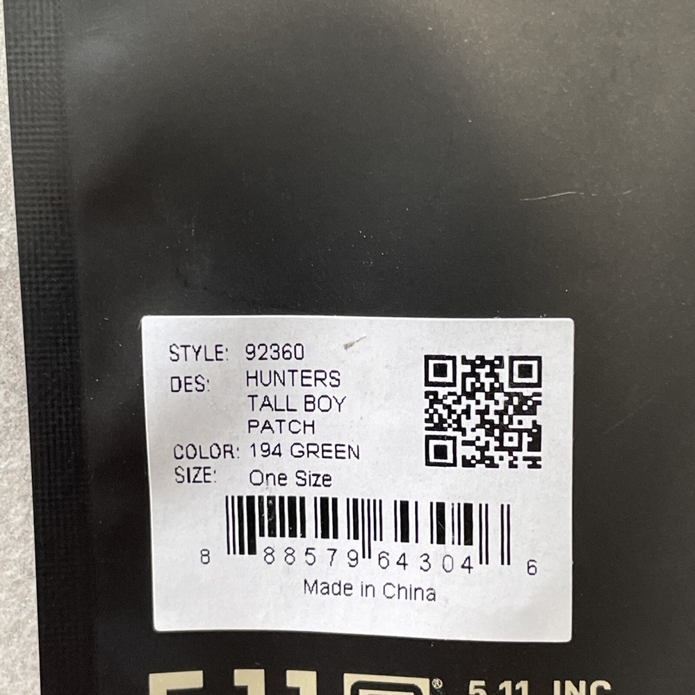 5.11 HUNTERS TALL BOY PATCH BEER CAN PILSNER HOOK BACKING