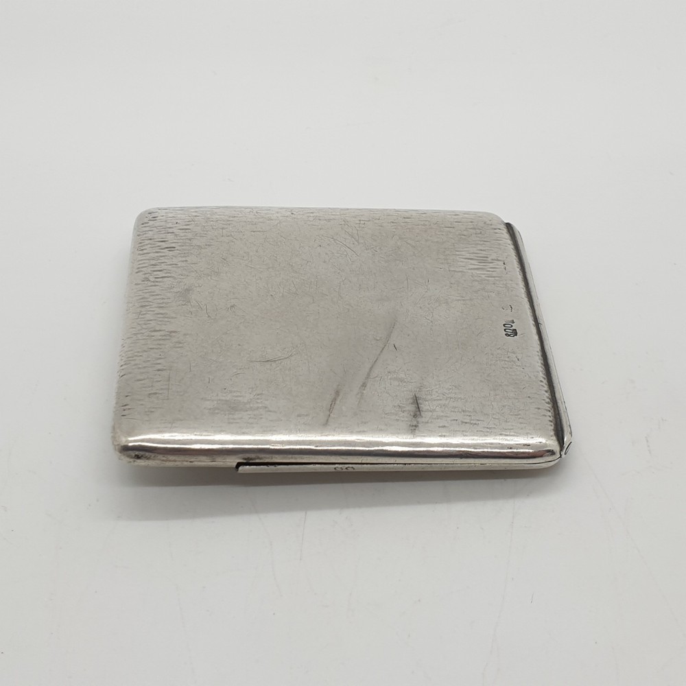 Antique 800 Solid Silver Matchbook Case Blue Stone Accents