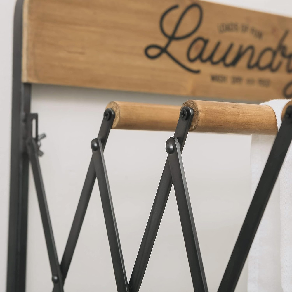 Accordion Laundry Rack, Retractable Wall Mounted Racks, 3 Bars & 5 Hooks for Dry