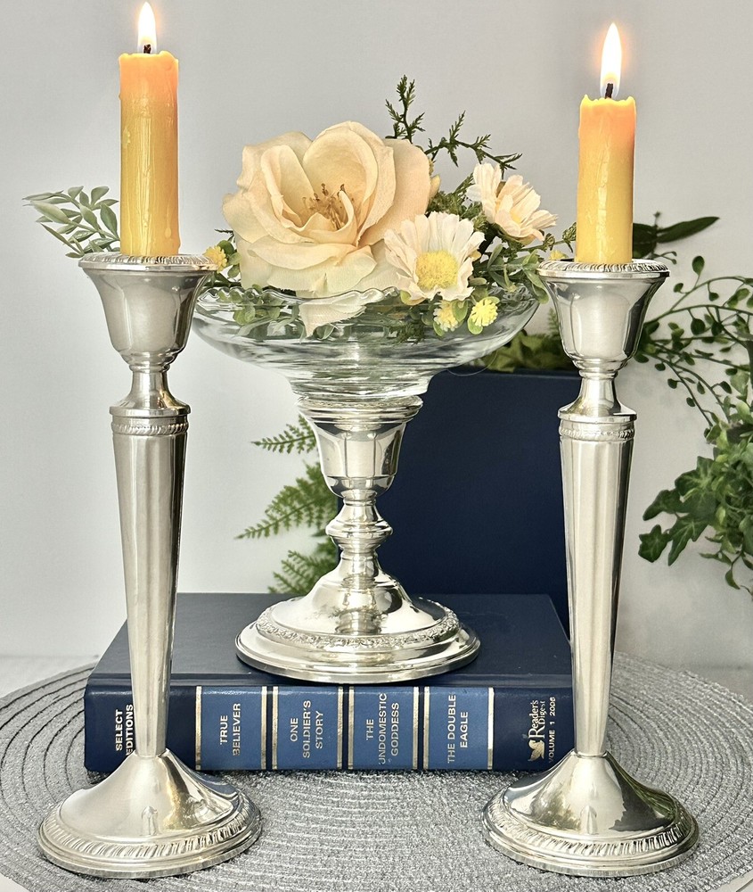 Sterling Silver Candlesticks Crown & Whiting Silver Centerpiece Candle Holders 3