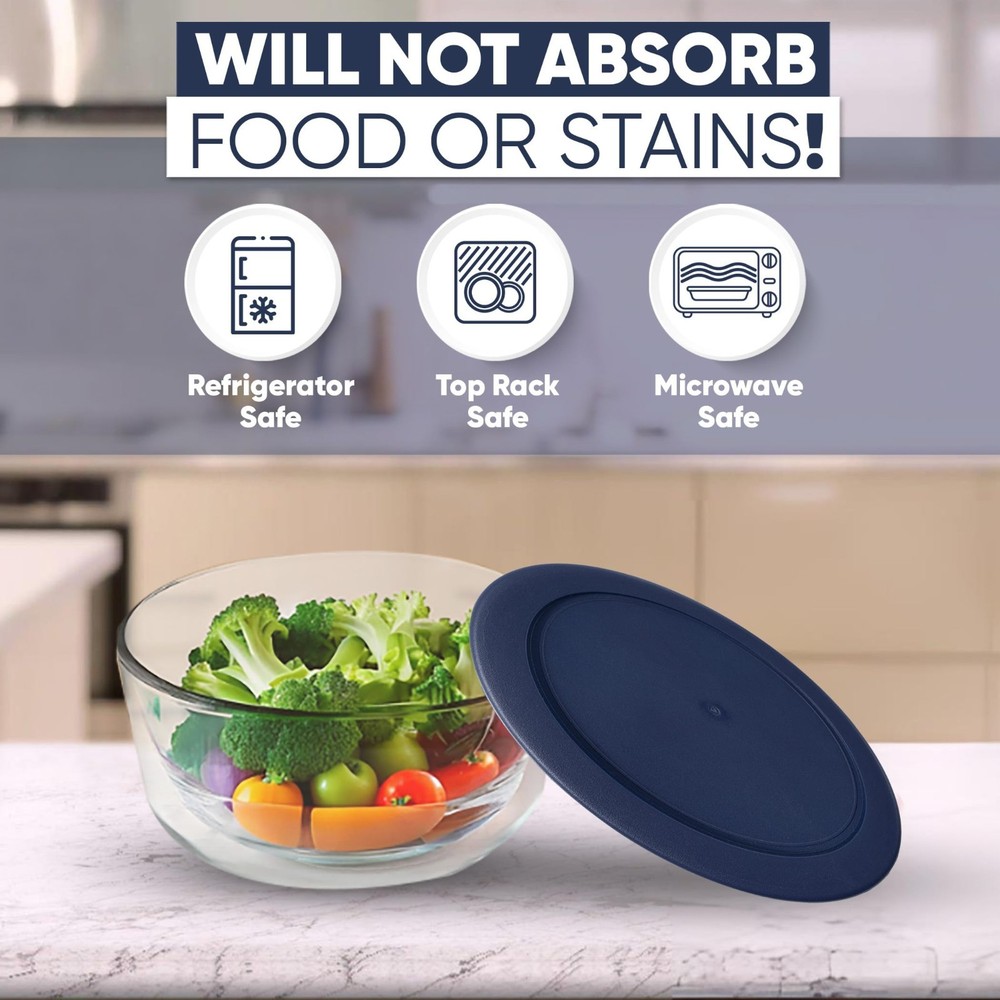 Replacement Lids for Pyrex Glass Containers 2-Cup 4-Cup 7 Cup Round 6pcs Navy