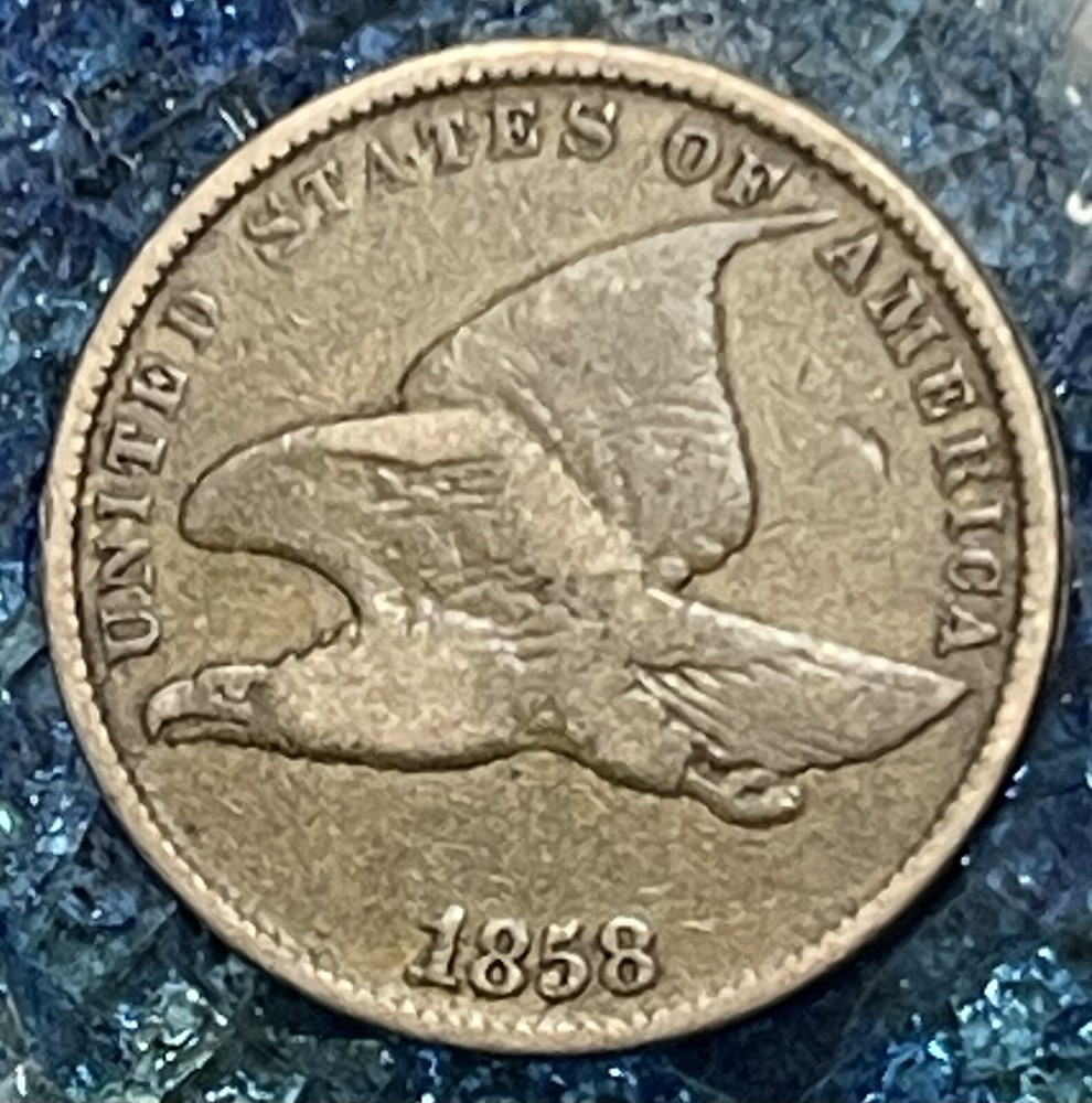 1858 FLYING EAGLE CENT  EARLY COPPER PENNY  US TYPE COIN  WEAK REVERSE STRIKE