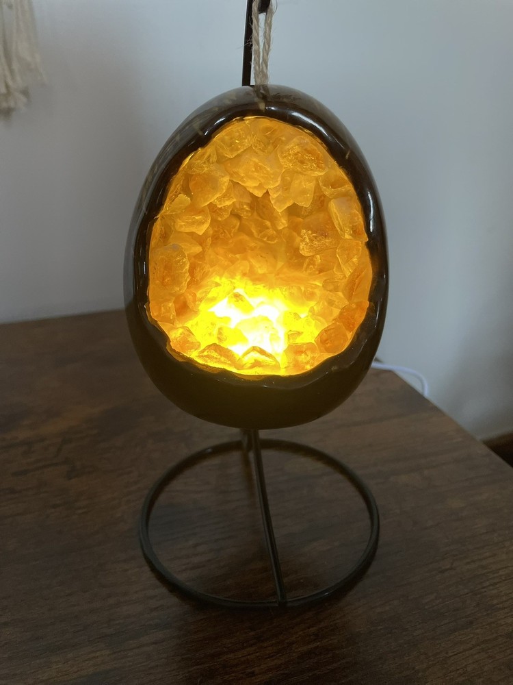 Glowing Citrine Geode Hanging Lamp - Natural Amber Light ✨