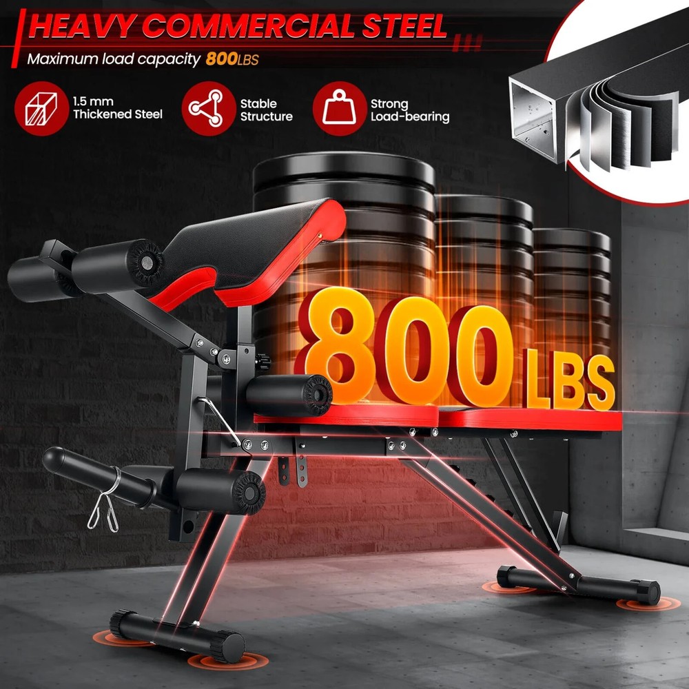 Adjustable Foldable Exercise Weight Bench Workout Bench w/Leg Extension and Curl