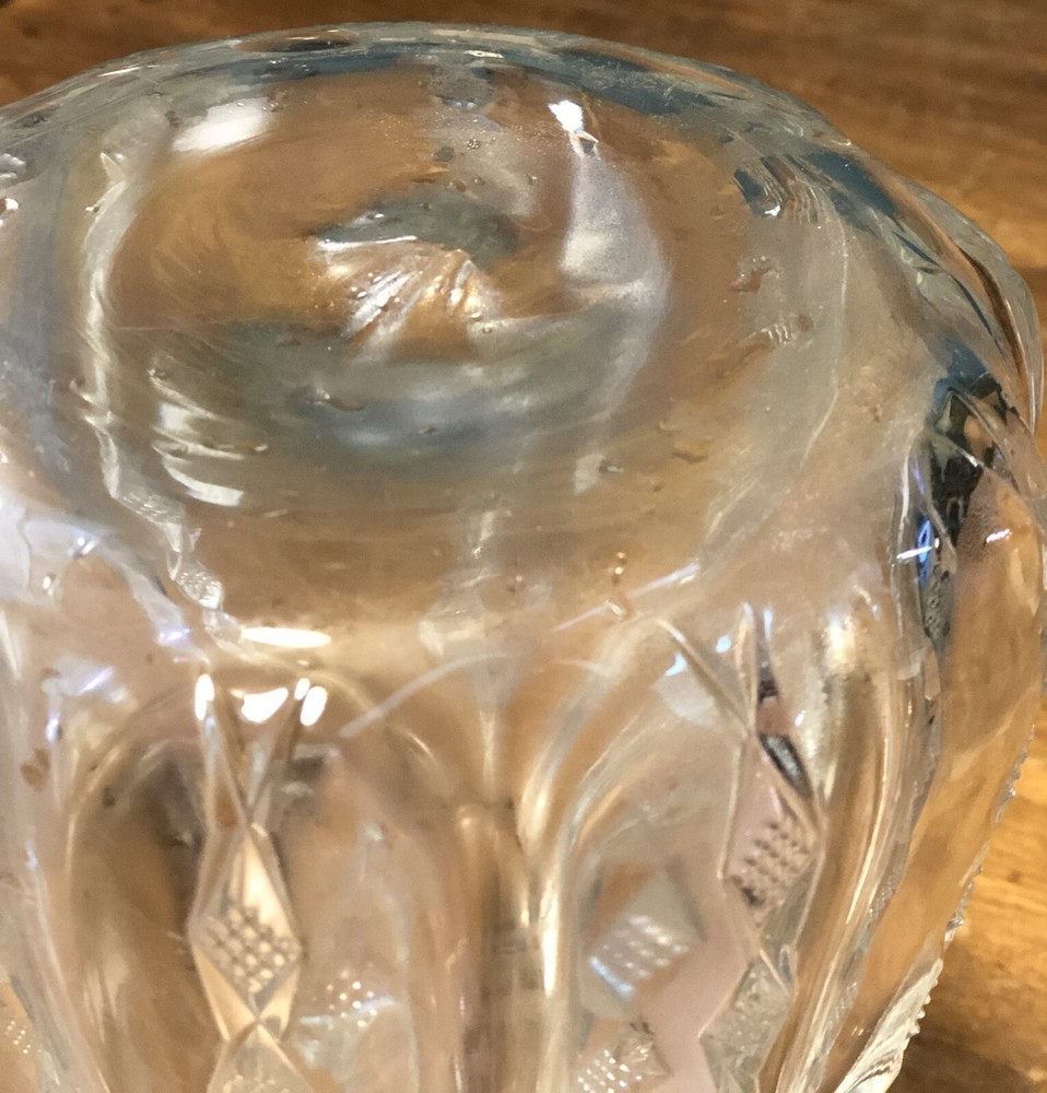 Antique Fluorescent EAPG Bulb Shaped Handblown Diamond Chain Pattern 9" Carafe