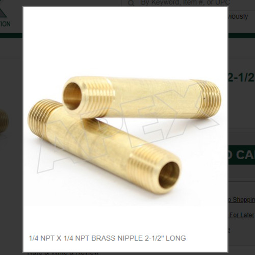 1/4 NPT X 1/4 NPT BRASS NIPPLE 2-1/2" LONG # 28146