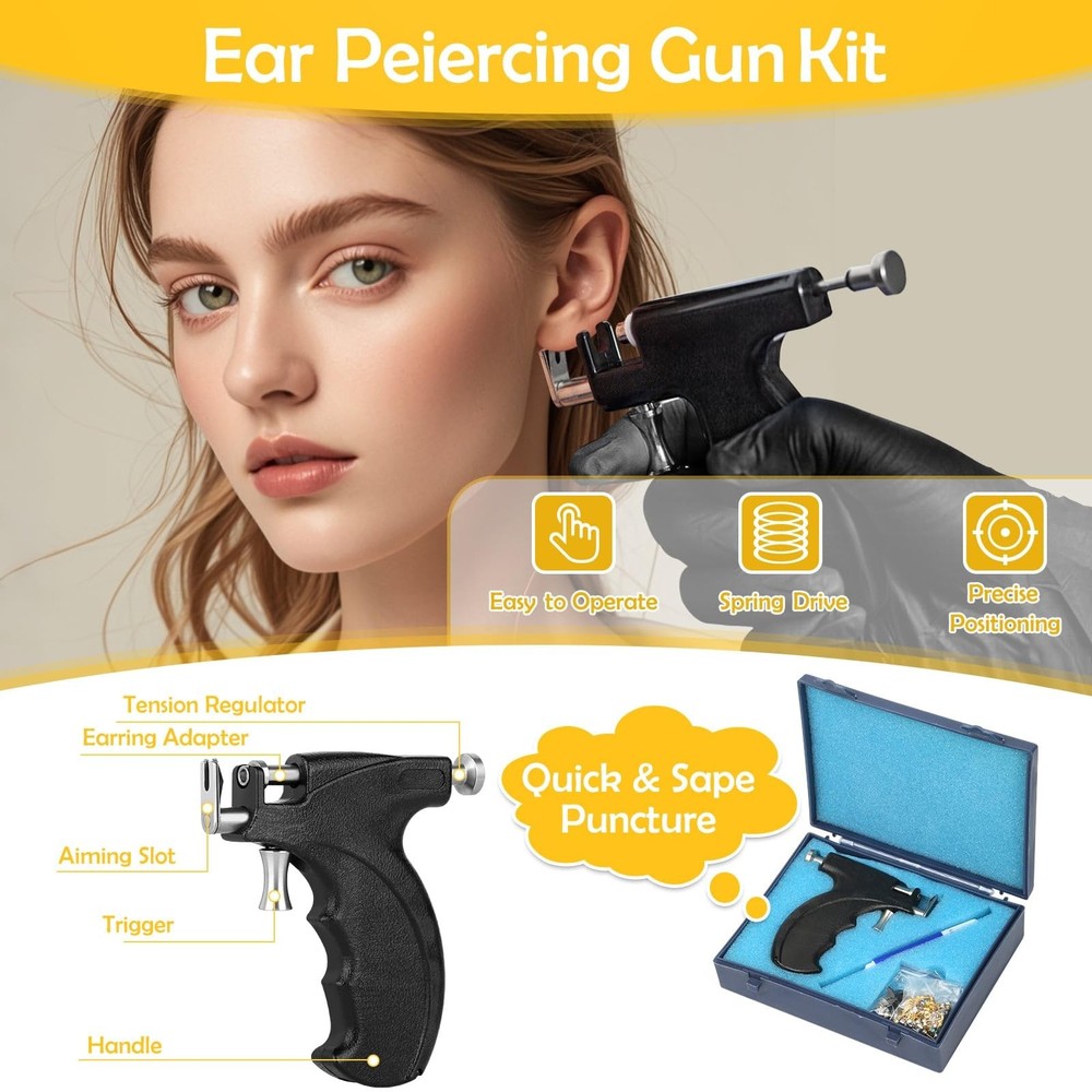 Professional Ear Piercing Gun, Reusable Ear Piercing Machine with Stainless S...