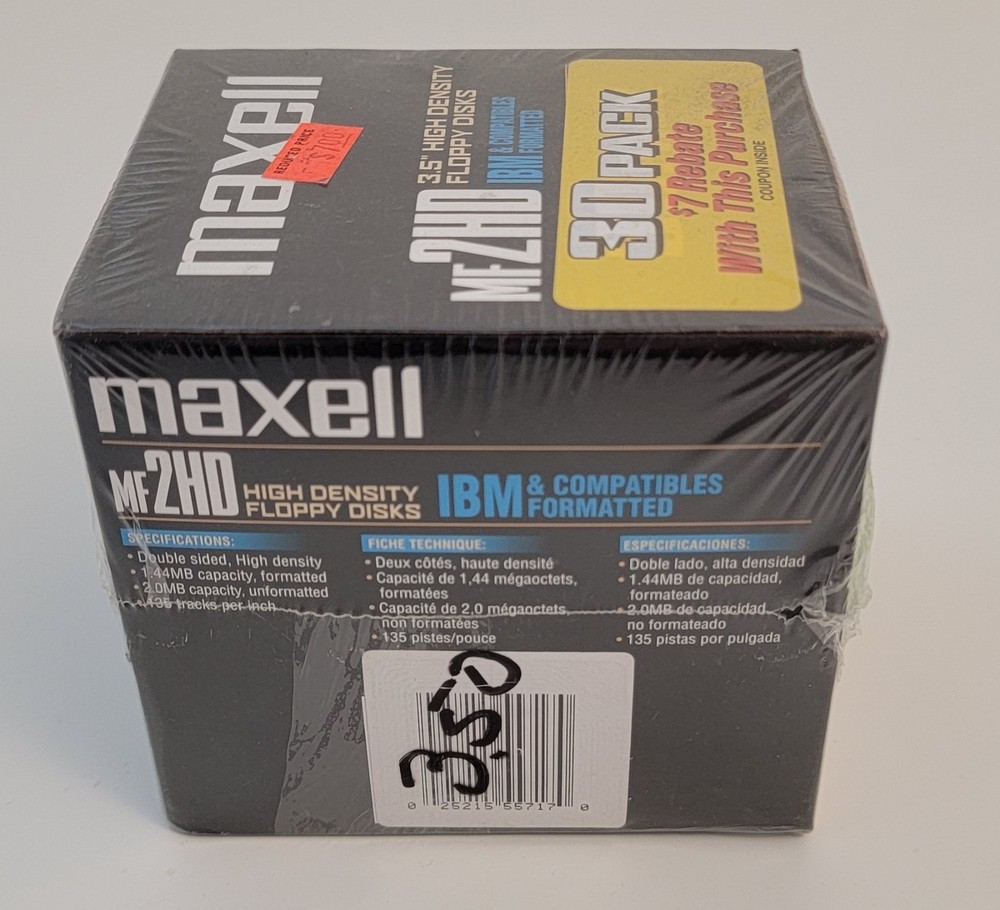 Maxell MF2HD 3.5" Micro Floppy Disks High Density 30-Pack Sealed