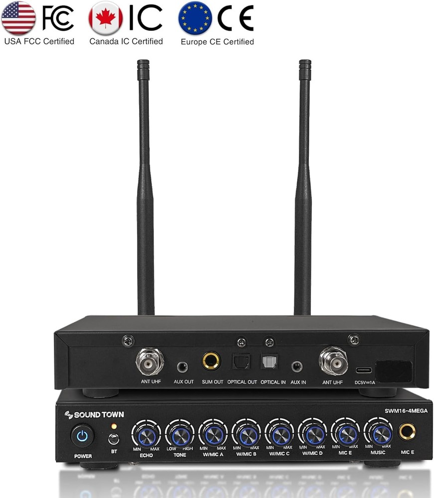 UHF Wireless Microphone Mixer System - 4 Metal Handheld Mics