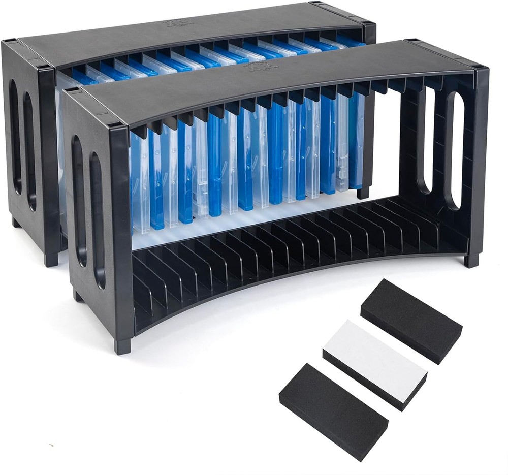 DVD Storage Rack Upgrade 2 Pack Stackable ABS DVD Storage Organizer Can Hold