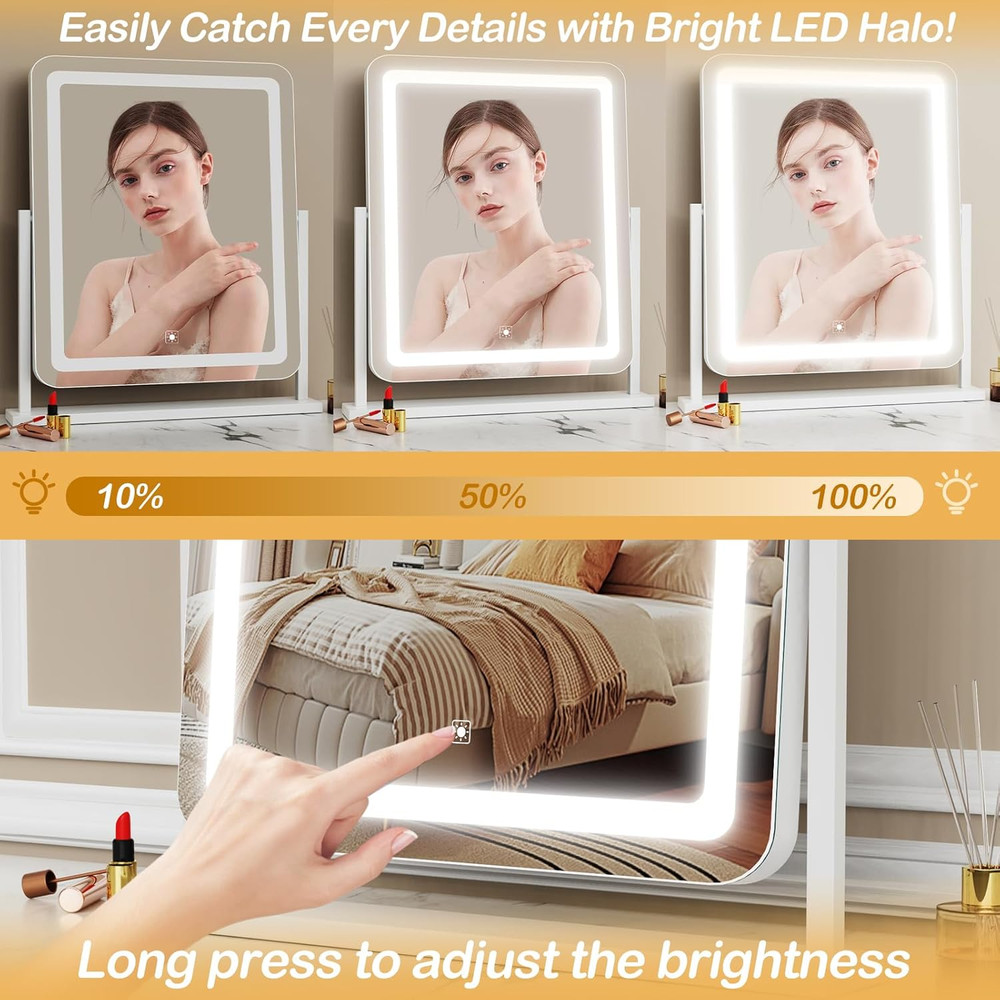 LED Vanity Mirror with 10X Magnification, Touch Control & 3 Lighting Modes
