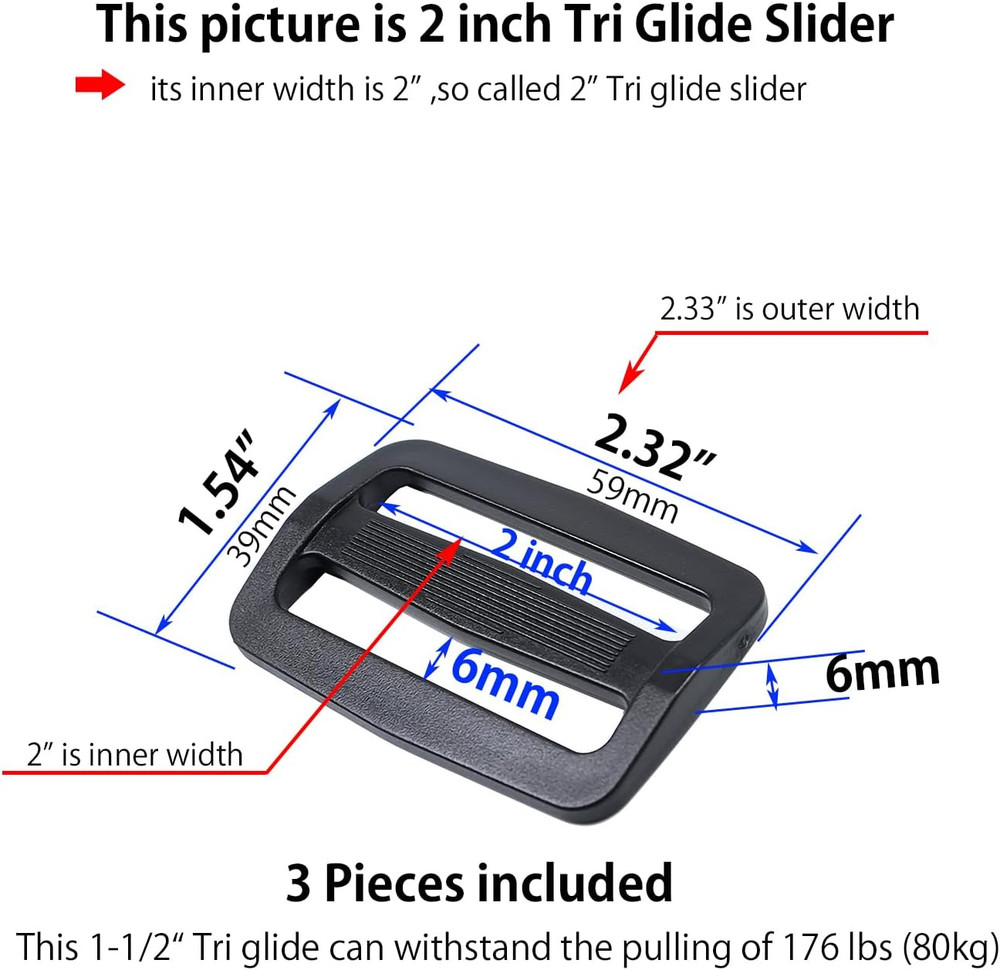 Heavy Duty Side Release Buckles with Plastic Tri Glide Slides