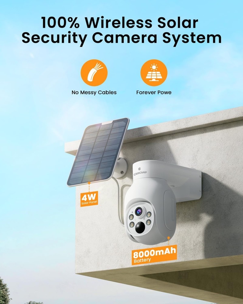 4MP WiFi Security Camera System Battery Solar Panel Wireless 2Way Talk Pan-Tilt