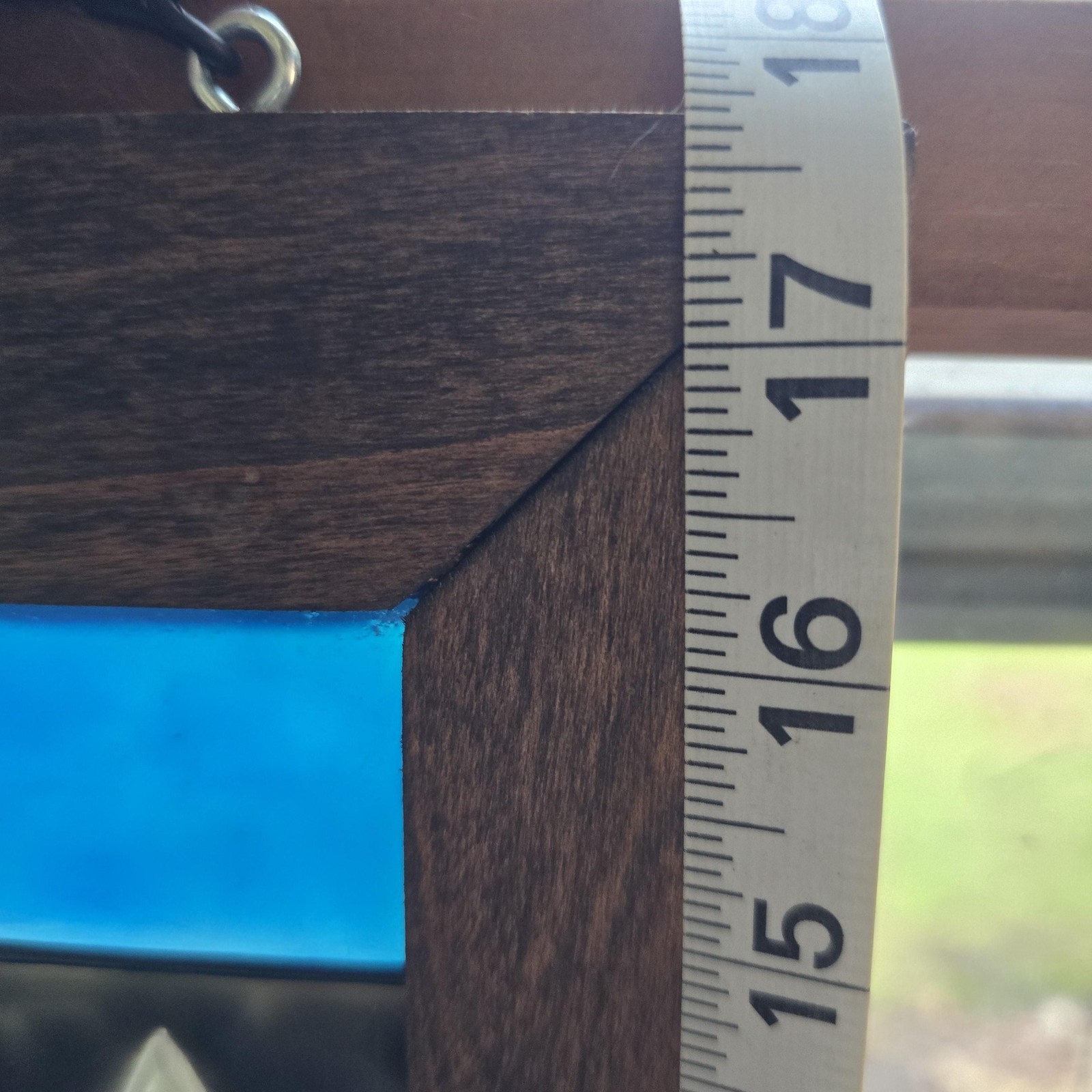 USAF Air Force Stained Glass Hanging Window Panel Wood Frame Blue Black Decor