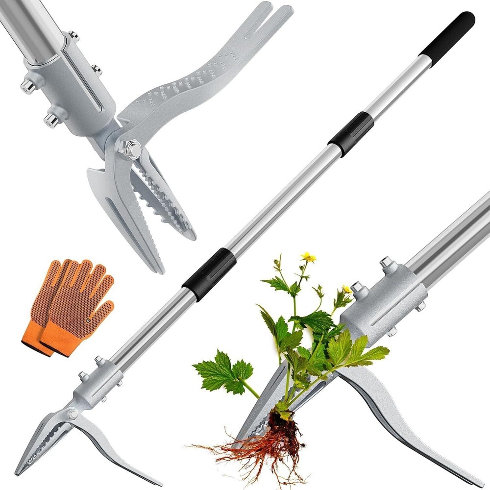 Weed Puller Tool with Gloves, Long Handle Stand Up Weed Tool, Heavy Duty Weeder