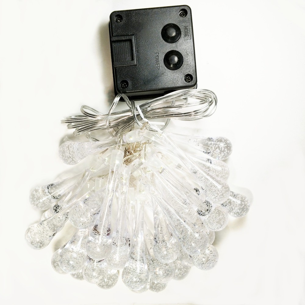 Solar Powered Water Drop String Lights - 30 LED Multi Colored, 8 Modes