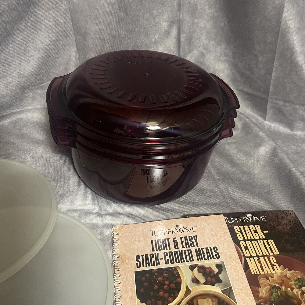 Tupperware Tupperwave 6 Pc Set + 2 Cookbooks Microwave Stack Cooker Cranberry