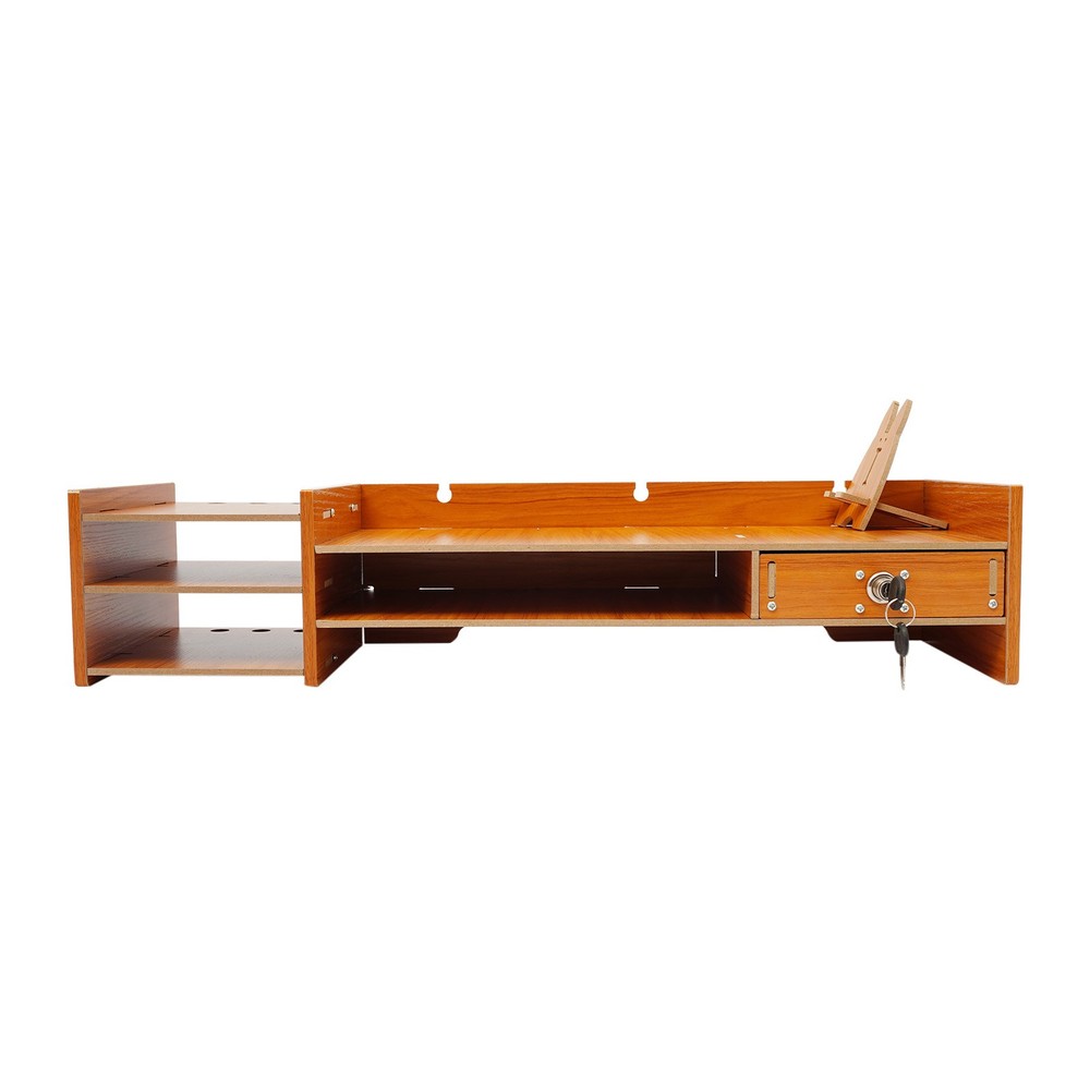 Wood Desk Organizer Home Office Desktop Storage Drawer Computer Holder + Lock