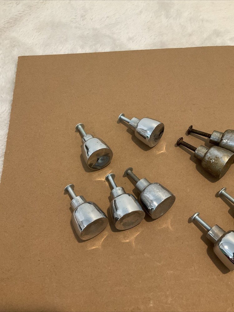 9 Vintage Chrome MCM Knobs / Pulls / Handles - Mid Century