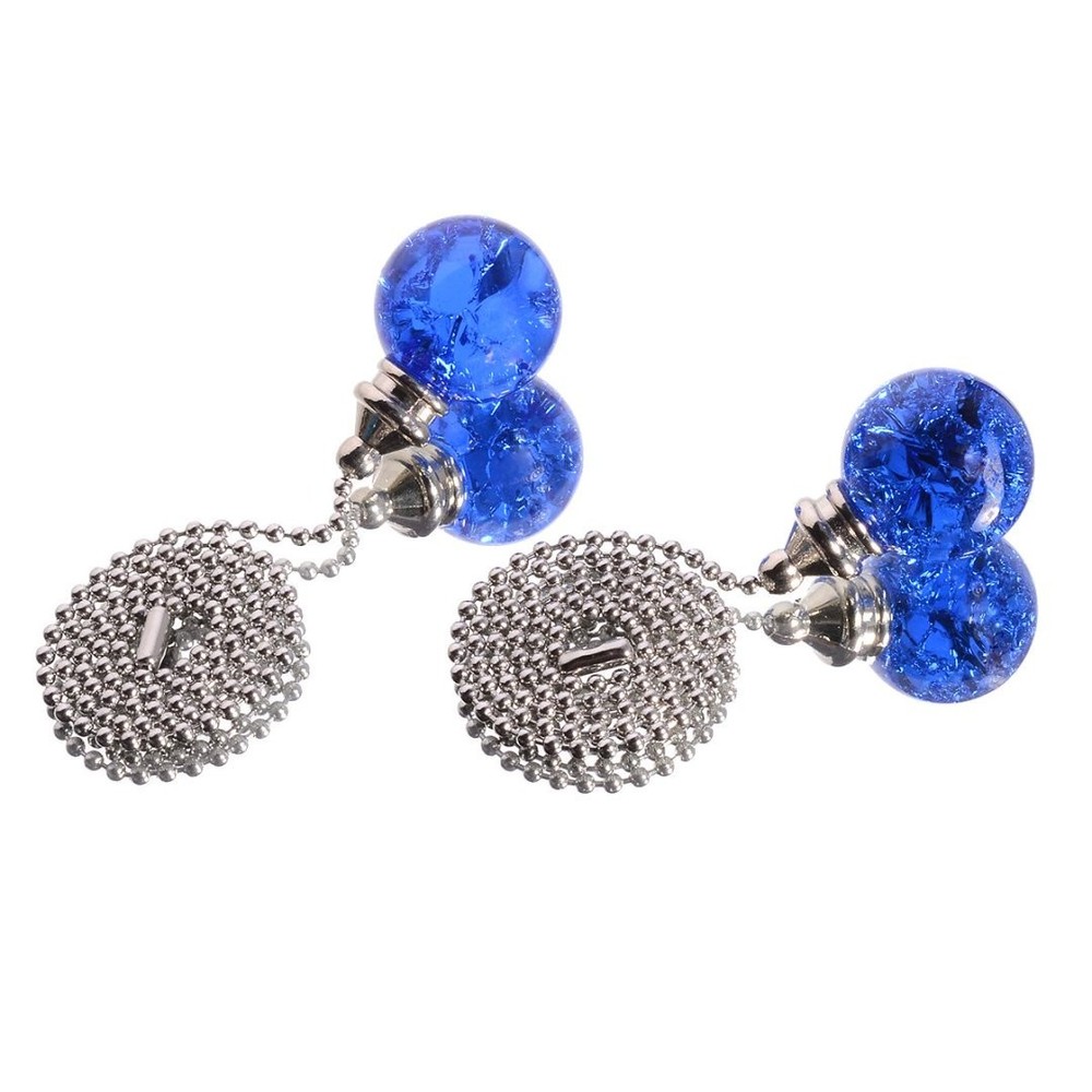 2Pcs Ceiling Fan Pull Chain 30MM Blue Crystal Ice Crack Ball Fan Pull Chain