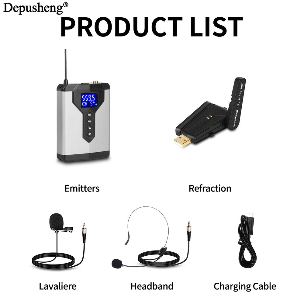 USB Wireless Lavalier Microphone Headset Microphone Depusheng for Teaching