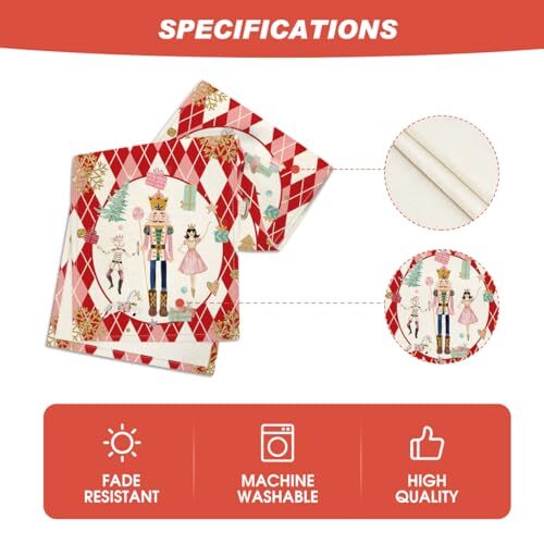 Diamond Plaid Nutcracker Snowflake Christmas Table 13" x 72", Table Runner Red