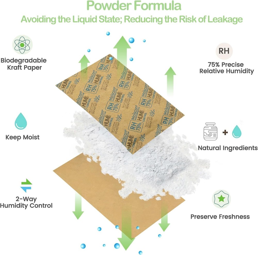 Eco-Friendly 75% RH Humidity Control Packets - 60g, 5 Pack for Optimal Freshness