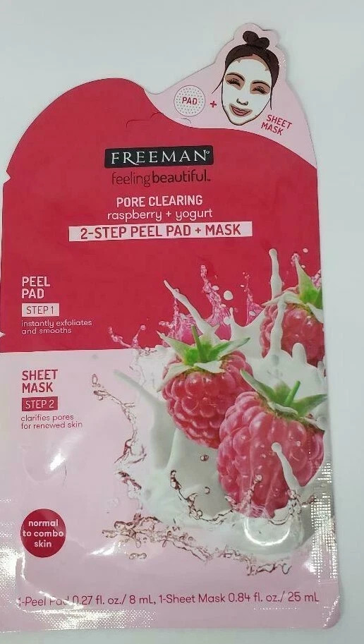 4- PACK! Freeman, Pore Clearing, 2-step Peel Pad+Mask Raspberry And Yogurt