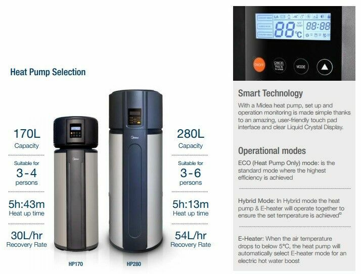 Midea Heat Pump Heater - 170 Lt. or 280 Lt.
