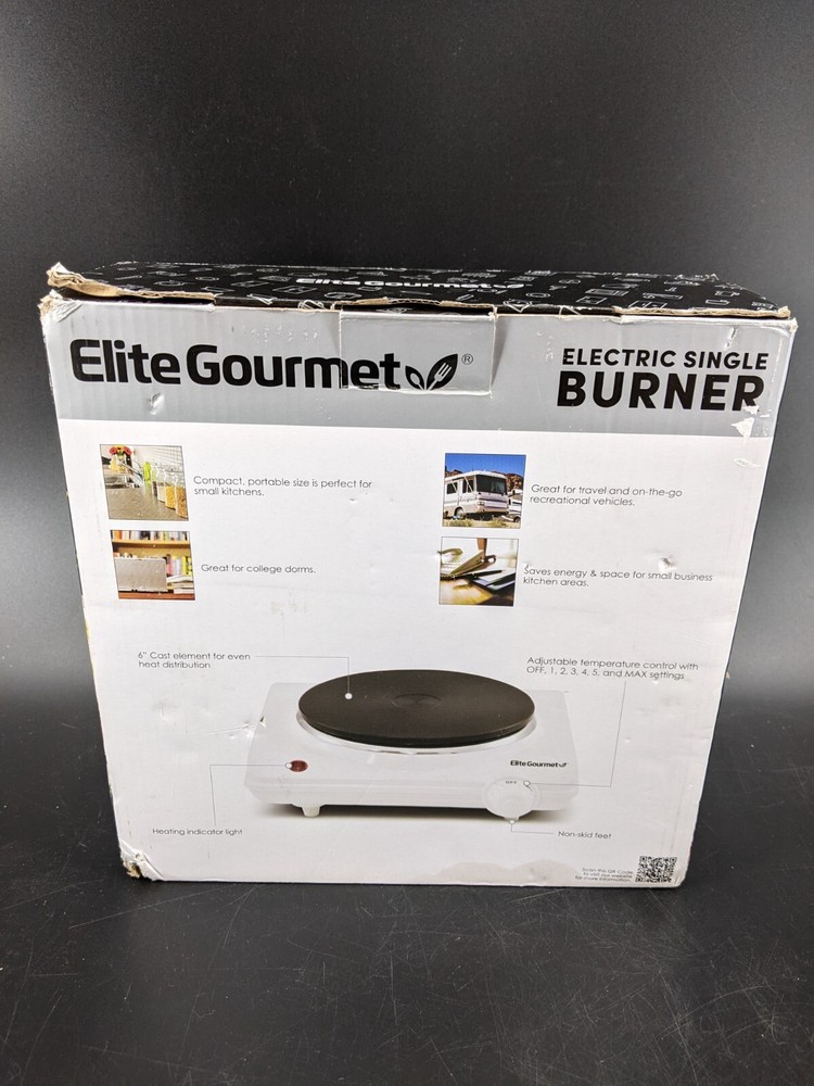 EliteGourmet Electric Single Burner Adjustable Temperature ESB-301F - White
