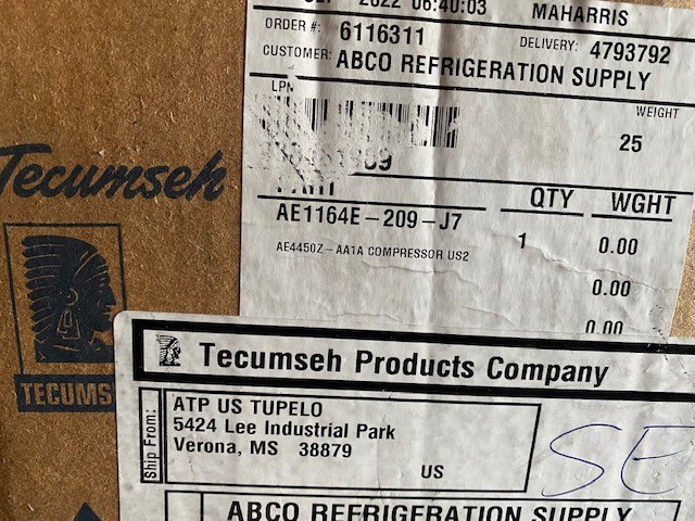 Tecumseh AE1164E-209-J7 Compressor (NEW)