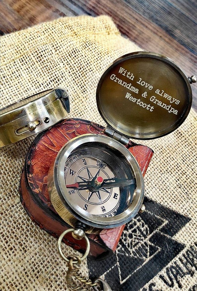 Personalized Antique Compass With Leather Case|Baptism Gift Christmas Gift