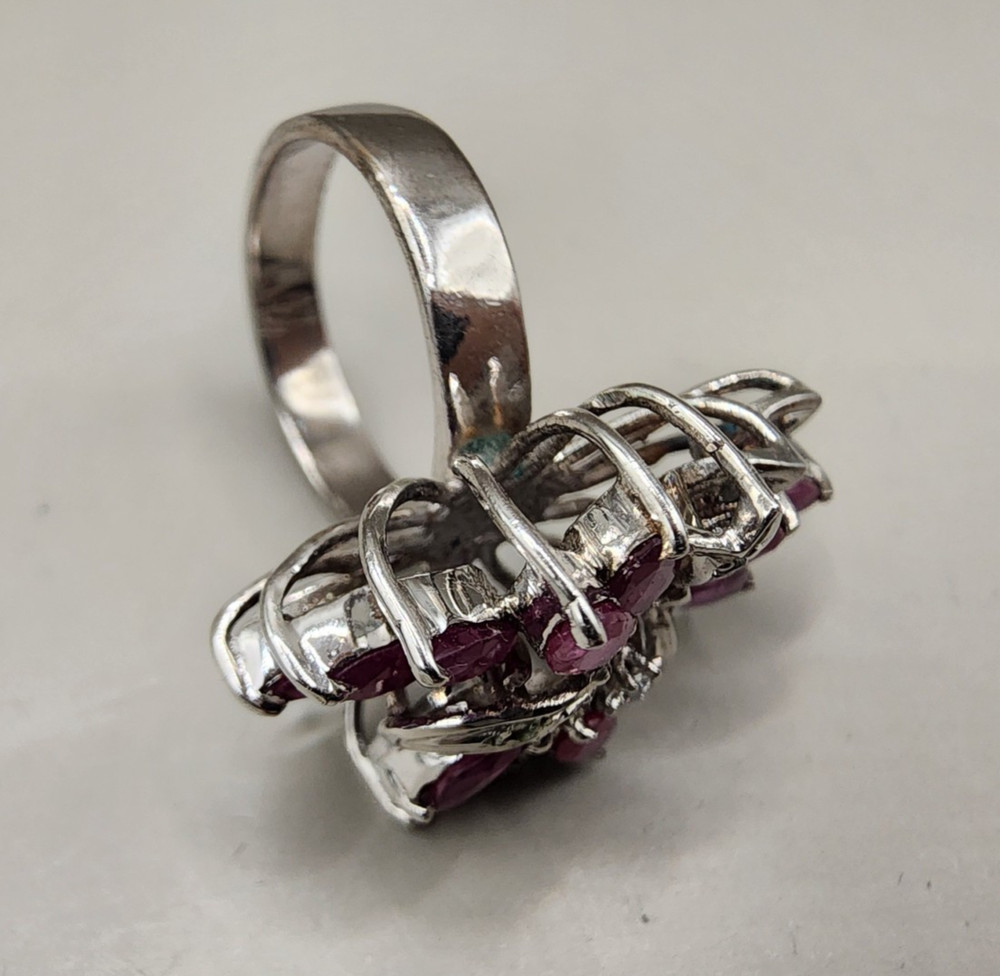 Vtg Sterling Silver 925 Simulated Ruby Spray Cocktail Ring - Multiple Sizes