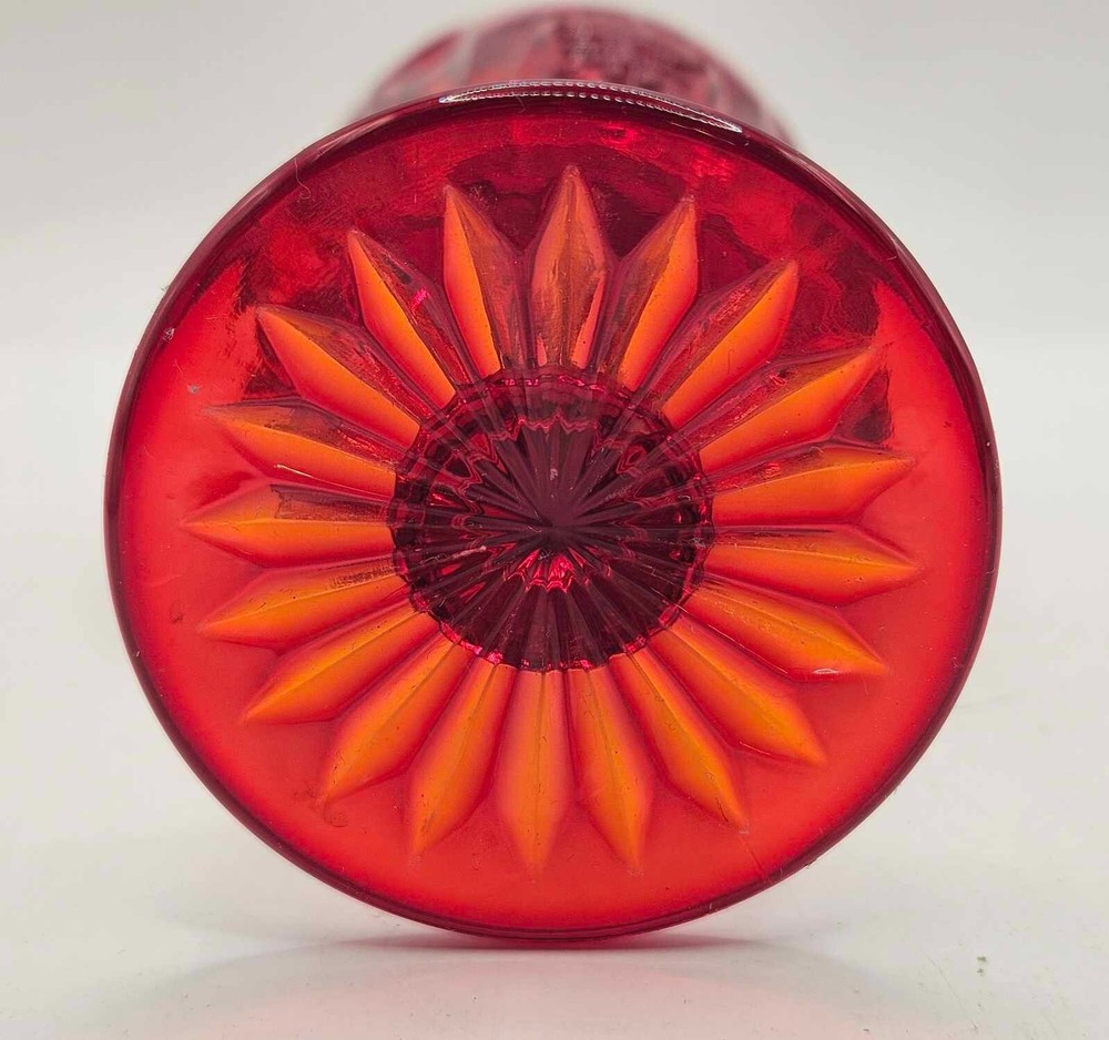 Small L. G. Wright Glass Magnet and Grape Wine Stem, in Ruby about 4 3/4" tall