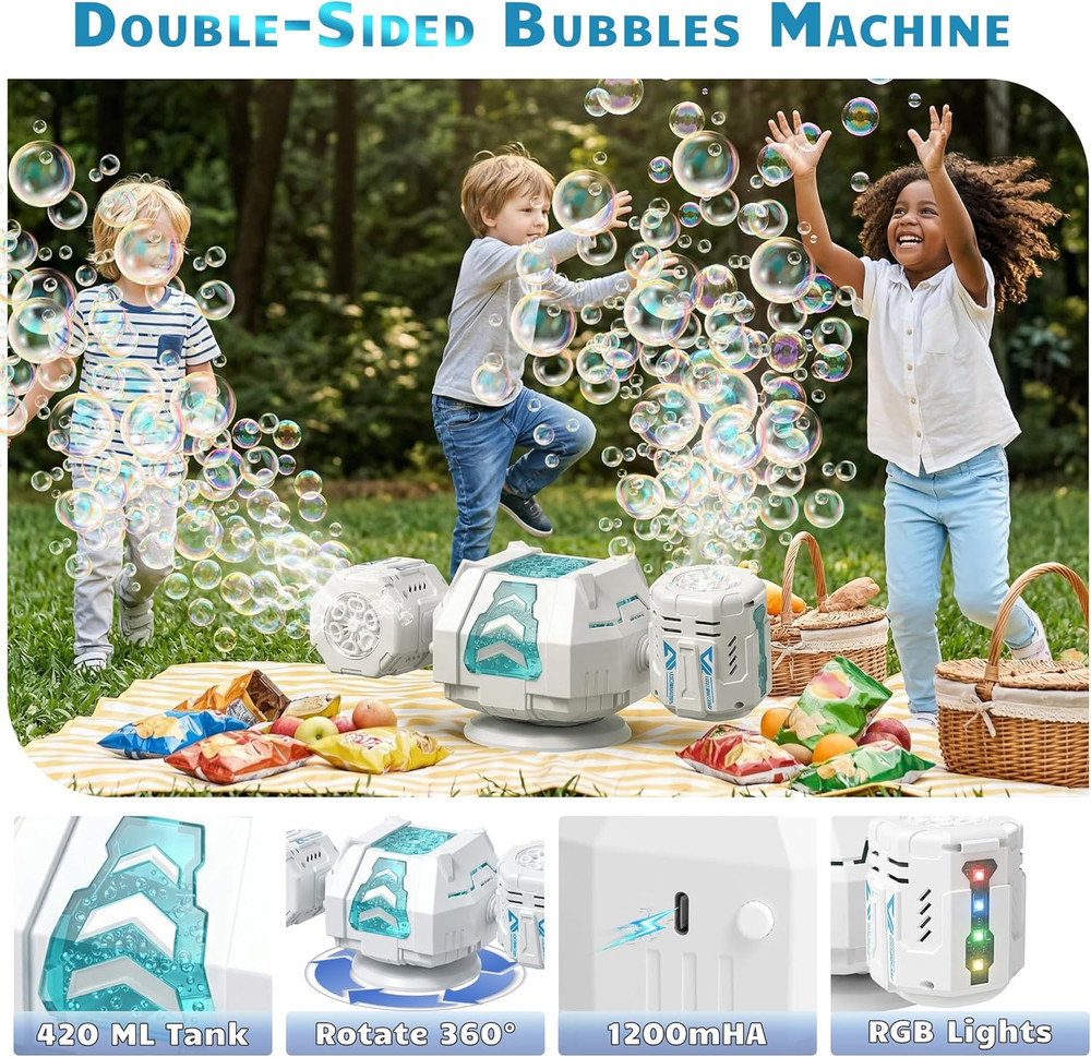 Bubble Machine, Rechargeable Dual-Nozzle Bubble Machine with Remote Control, ...