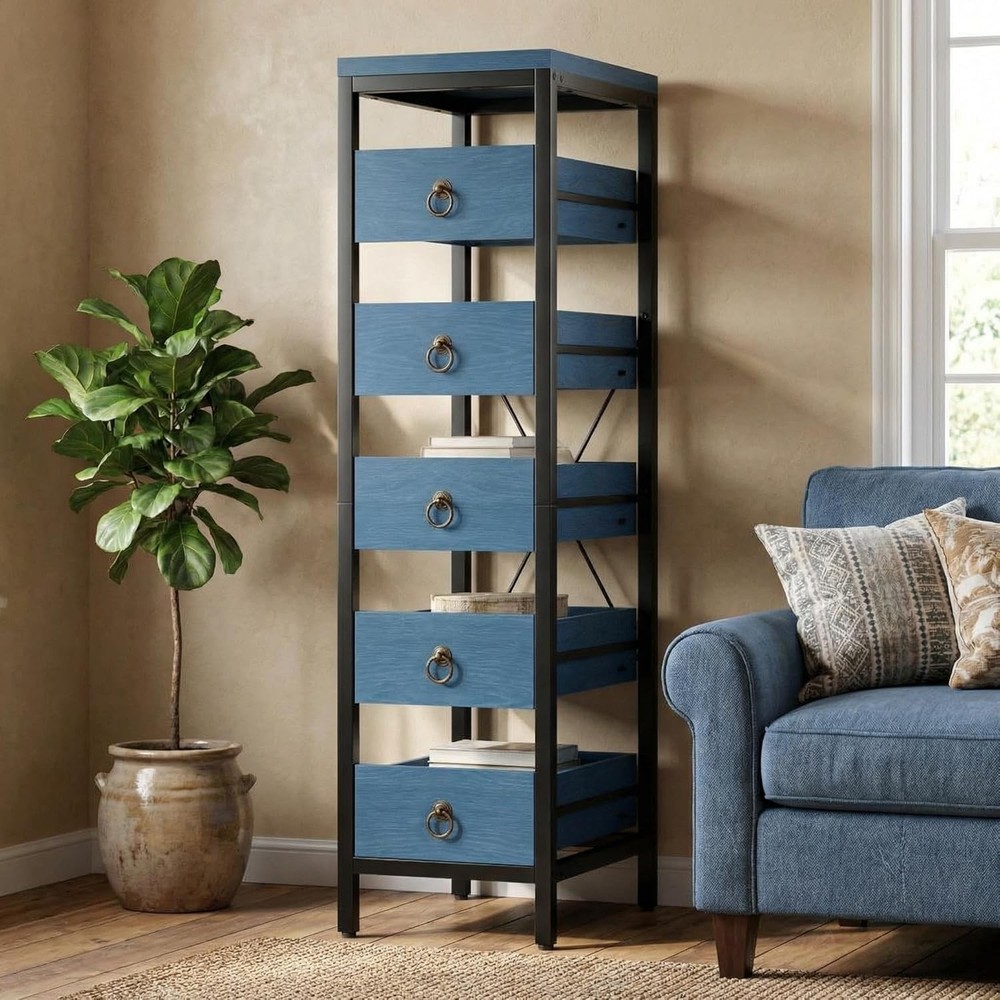 Multicolor Utility Wood 5-Tier Narrow Fruit & Vegetable Storage Rack for Kitchen