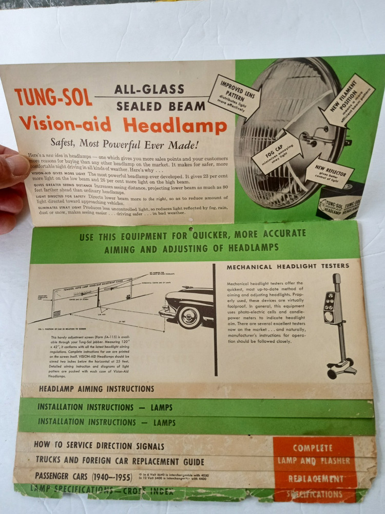 TUNG SOL Auto Lamps Flashers Servicing Guide 1940-1955 Car Trucks Specifications