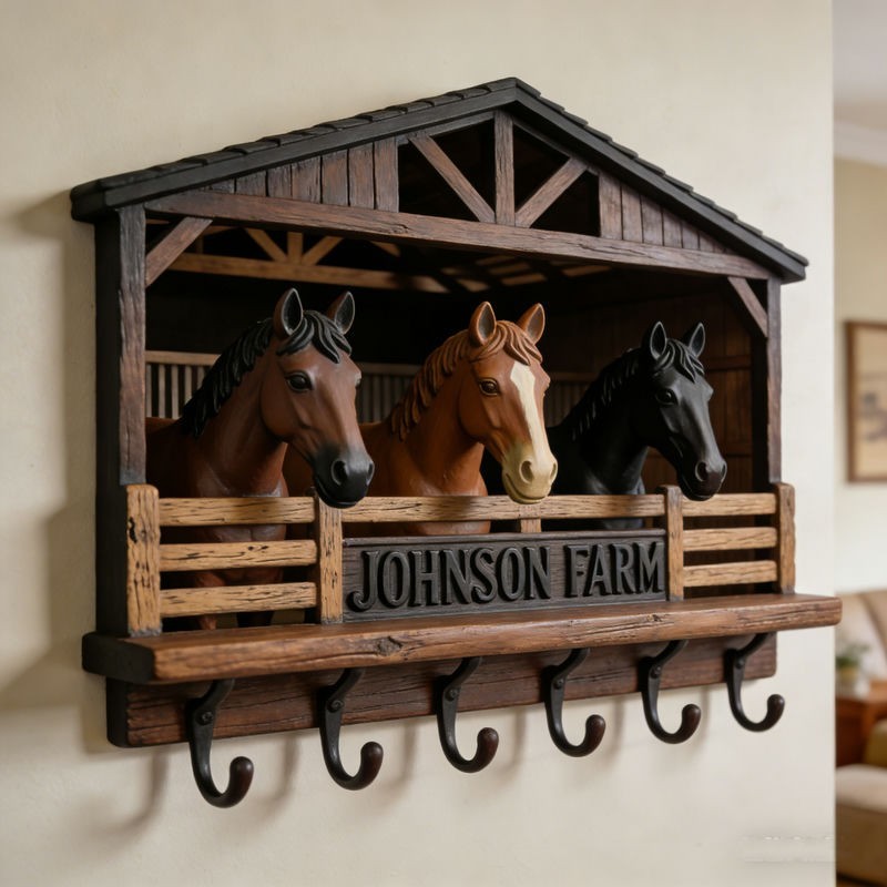 Custom-made ranch and stable-themed wall hooks key holder