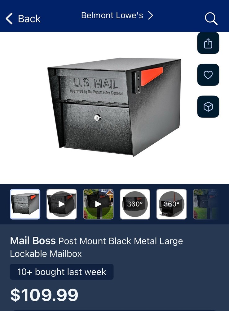 3 Mail Boss 7506 Mail Manager Curbside Locking Security Mailbox - Black