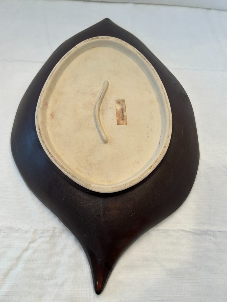 Large - Blue/Green Ceramic Leaf Platter - 16.75" x 10"