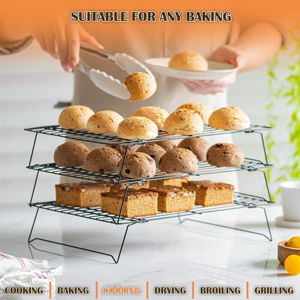 3-Tier Cooling Racks for Cooking and Baking - 13" x 9.6" Stackable Heavy Duty