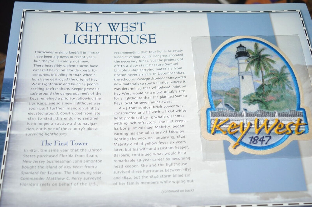 KEY WEST LIGHTHOUSE KEY WEST FLORIDA WILLIBEE WARD INFO CARD & PATCH