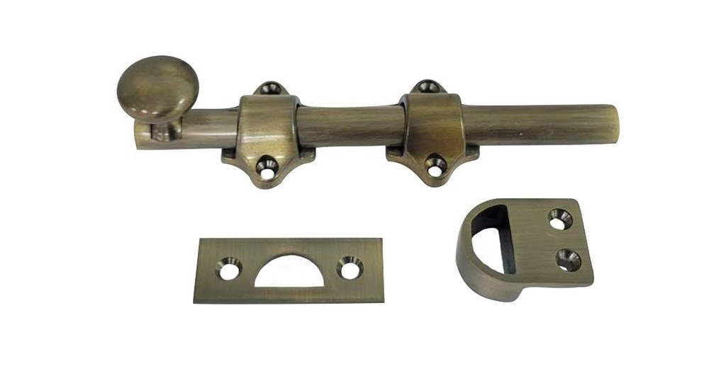 QCAA Solid Brass Dutch Door Bolt, 6", Antique Brass - Durable, Secure